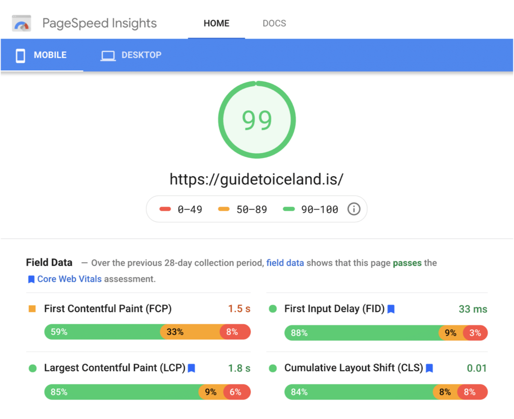 PageSpeed Insights example